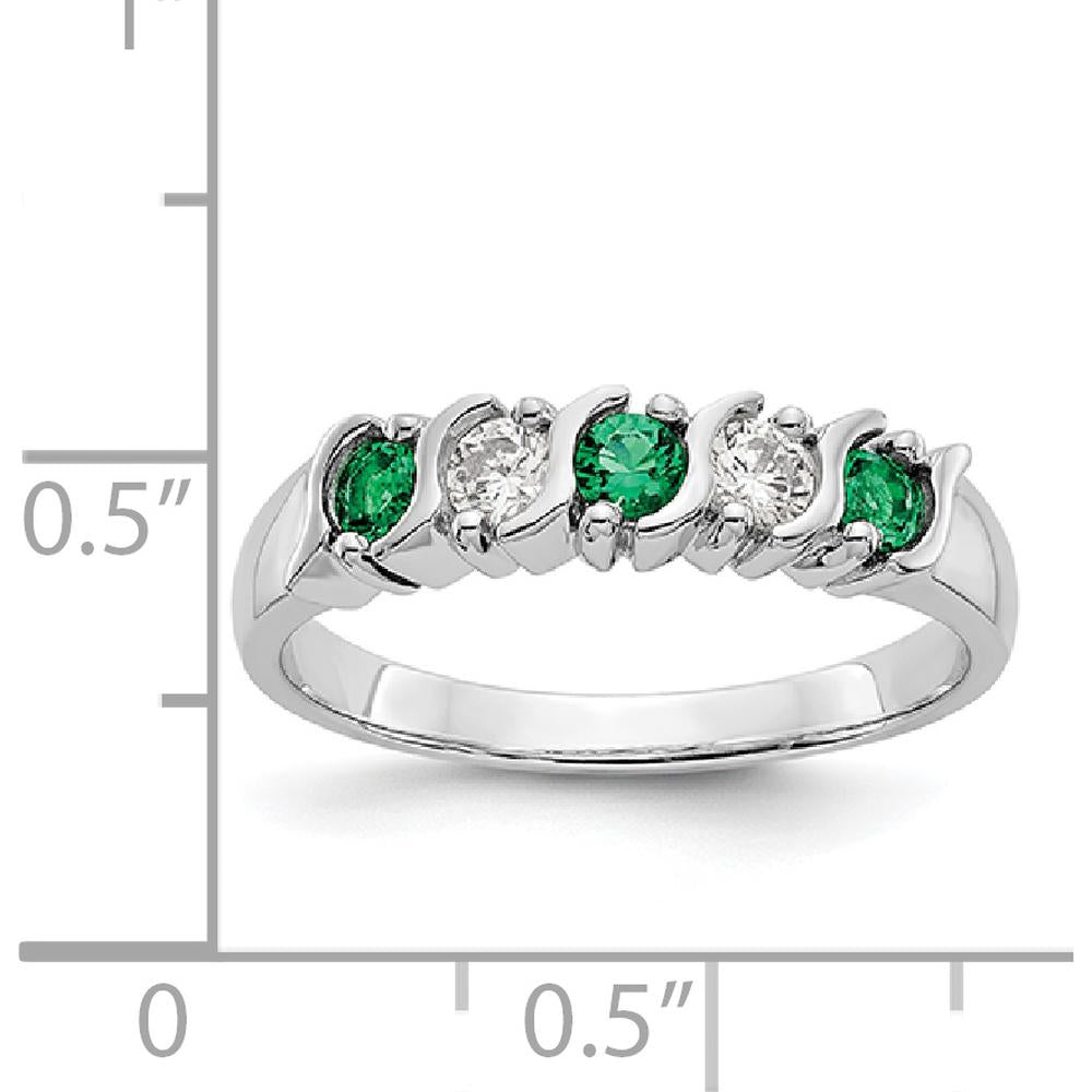 14K White Gold Band with Round Emeralds and Diamonds - 0.2 Carat Total Gemstone Weight by 0