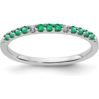 14K White Gold Band with Round Emeralds and Diamonds - 0.25 Carat Total Gem Weight by 0