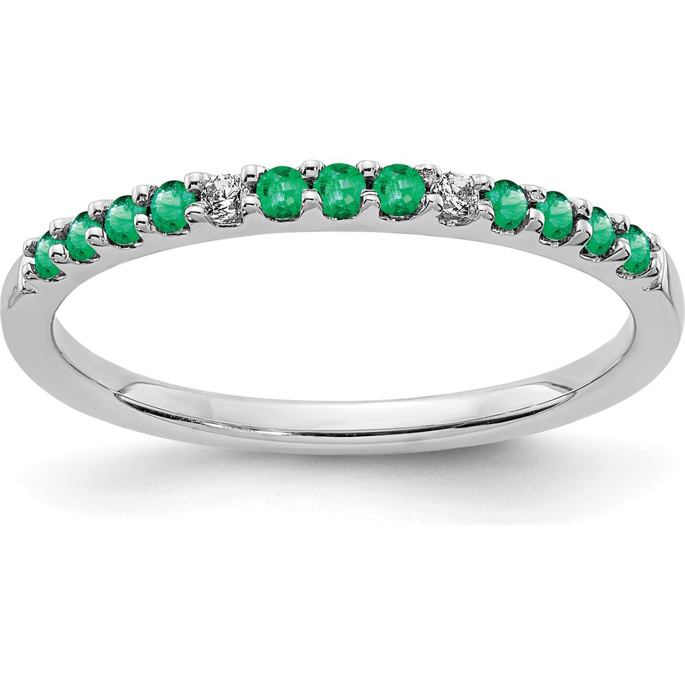 14K White Gold Band with Round Emeralds and Diamonds - 0.25 Carat Total Gem Weight by 0
