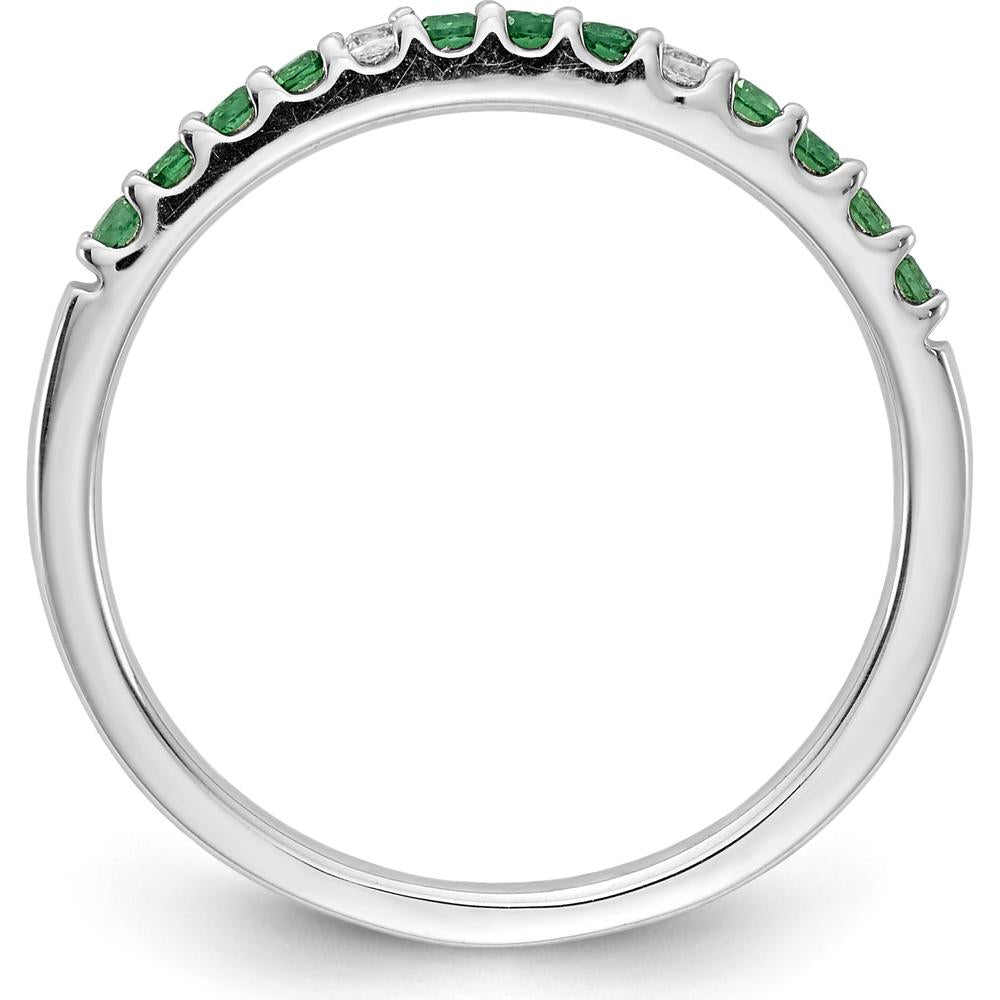 14K White Gold Band with Round Emeralds and Diamonds - 0.25 Carat Total Gem Weight by 0