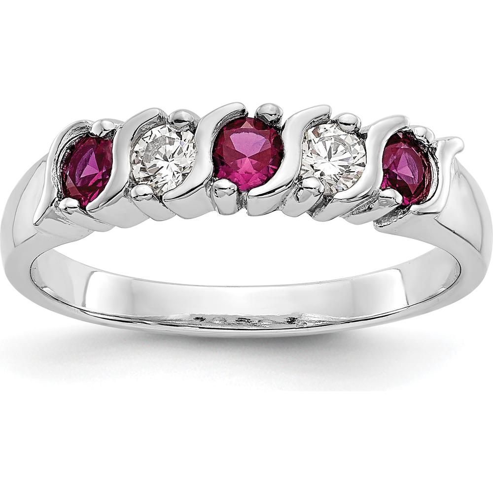 14K White Gold Band with Round Rubies and Diamonds - 0.20 Carat Total Gem Weight by 0