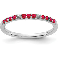 14K White Gold Band with Round Ruby and Diamond Accents - 0.26 Carat Total Gem Weight by 0
