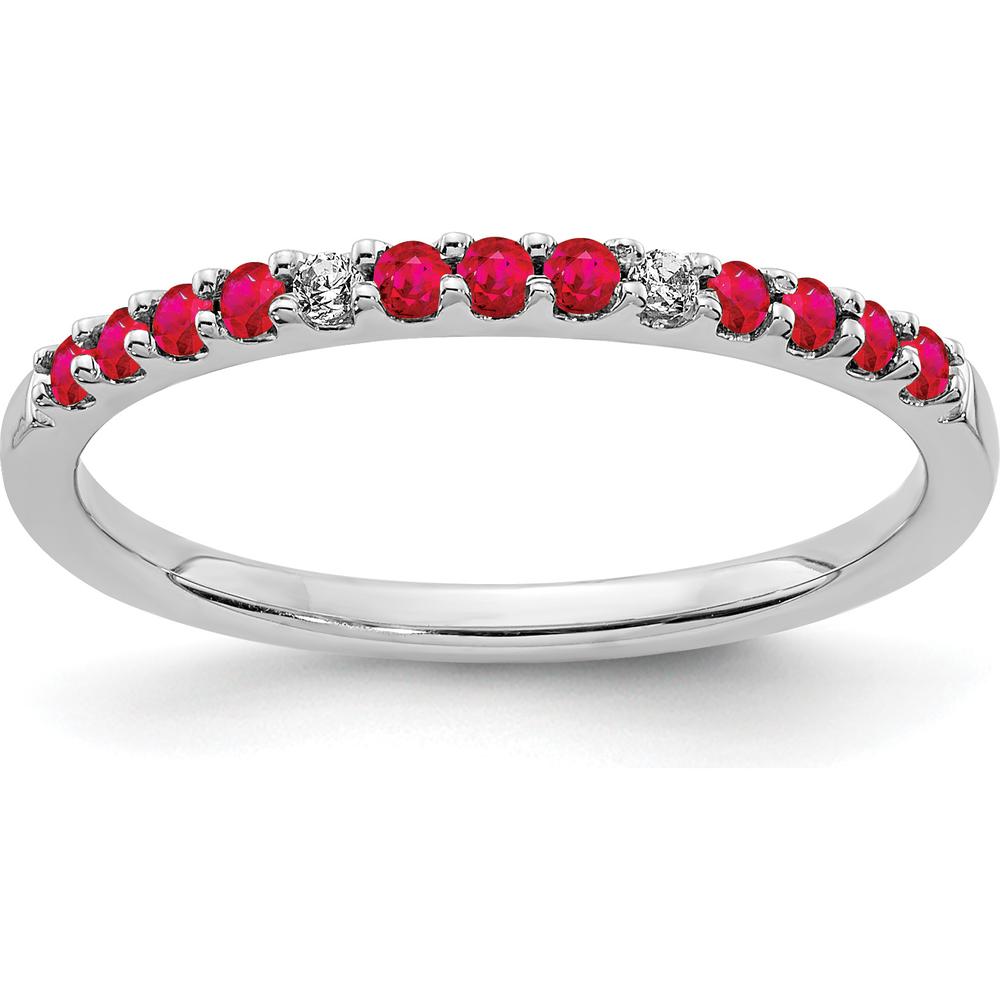 14K White Gold Band with Round Ruby and Diamond Accents - 0.26 Carat Total Gem Weight by 0