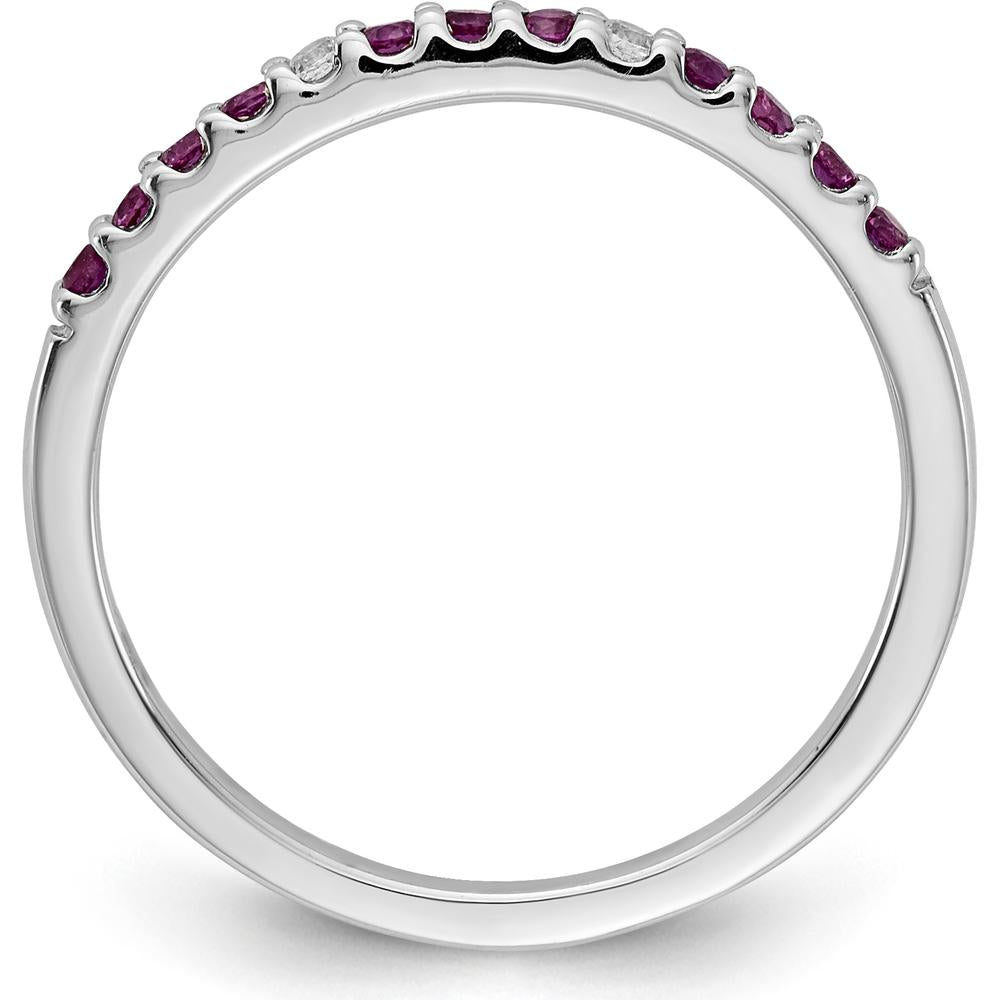 14K White Gold Band with Round Ruby and Diamond Accents - 0.26 Carat Total Gem Weight by 0