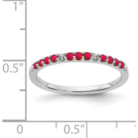 14K White Gold Band with Round Ruby and Diamond Accents - 0.26 Carat Total Gem Weight by 0