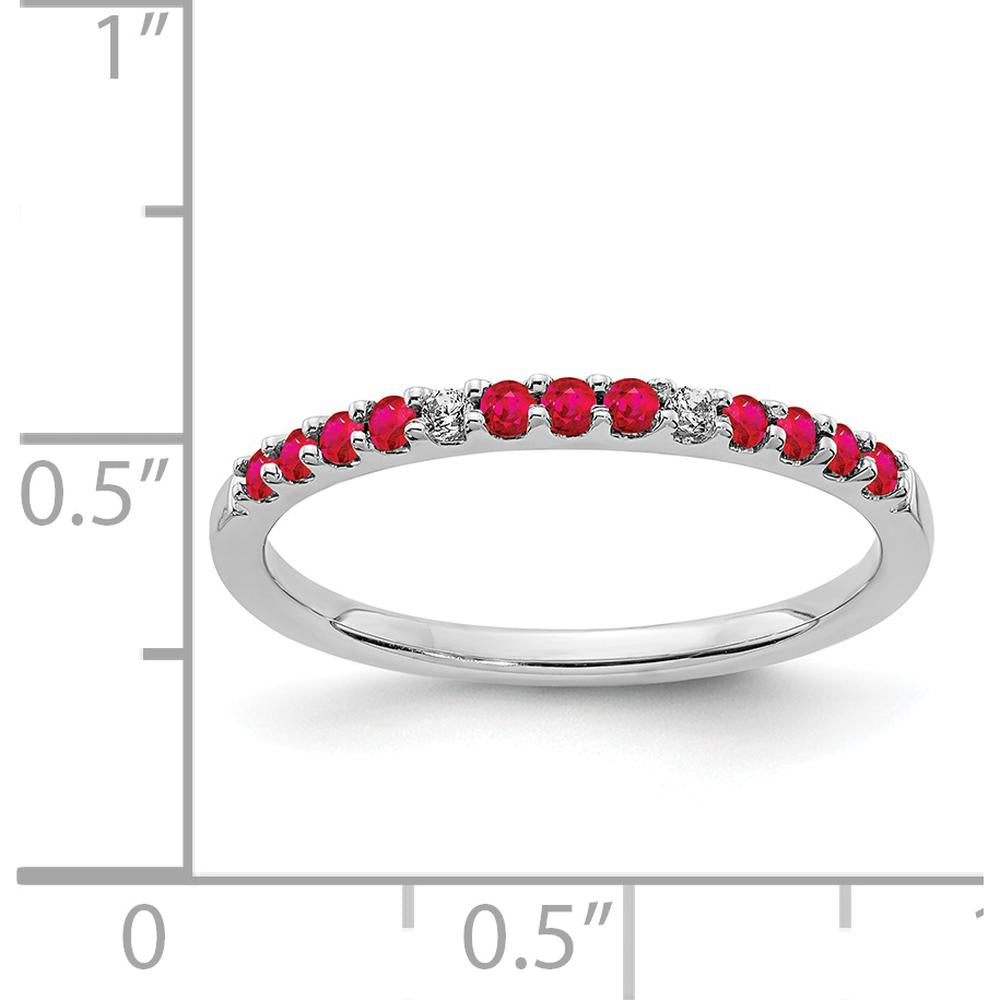 14K White Gold Band with Round Ruby and Diamond Accents - 0.26 Carat Total Gem Weight by 0