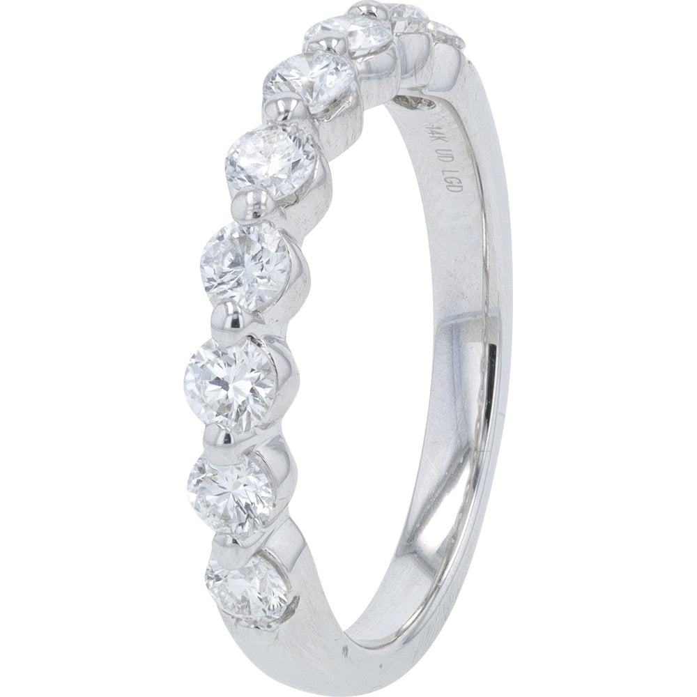 14K White Gold Band with Shared Prong Set Round Lab Grown Diamonds - 0.75 Carat Total Diamond Weight