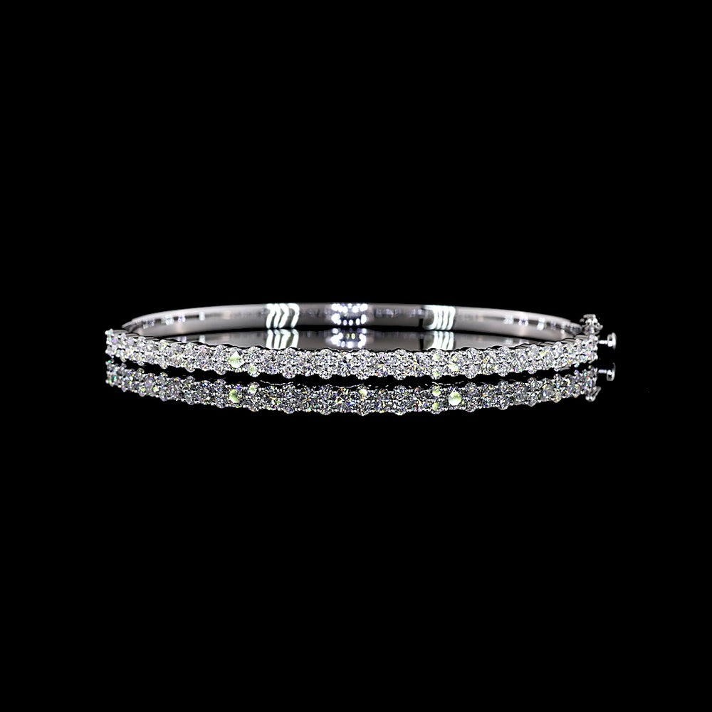 14K White Gold Bangle Bracelet with 53 Round Brilliant Cut Lab Diamonds in Prong Setting - 2.55 Carat Total Diamond Weight - Covaloro Fine Jewelry