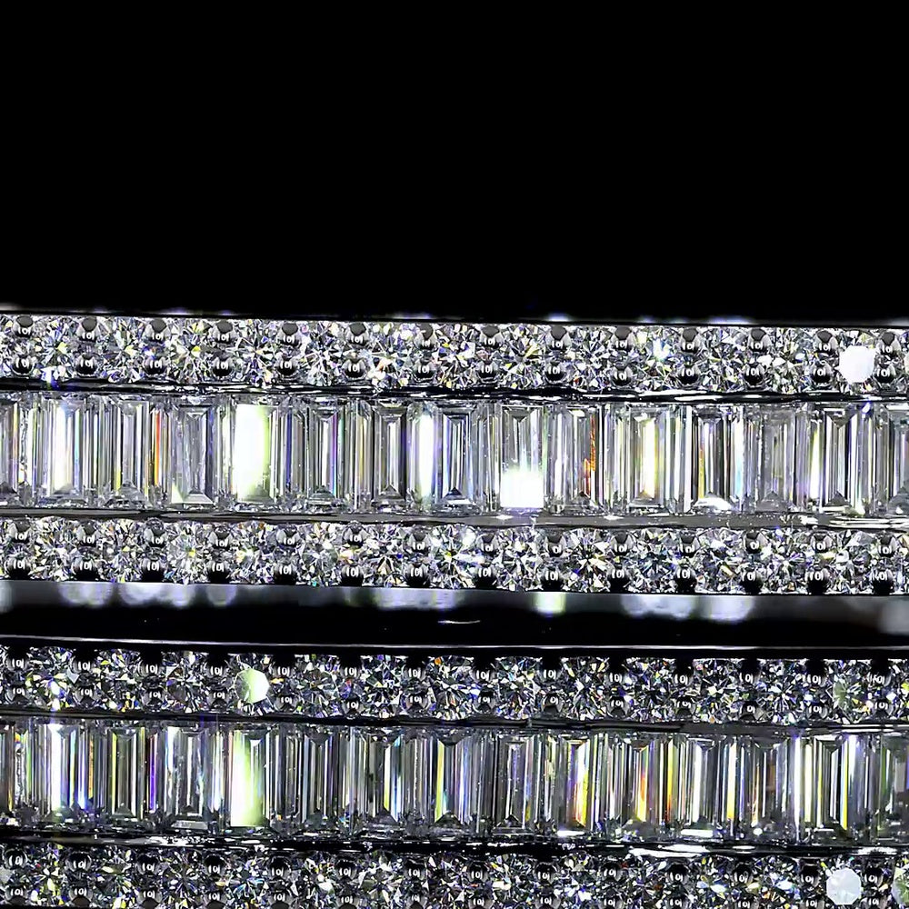 14K White Gold Bangle Bracelet with Baguette and Round Lab Diamonds - 4.19 Carat Total Weight, E/VS1 Quality - Covaloro Fine Jewelry