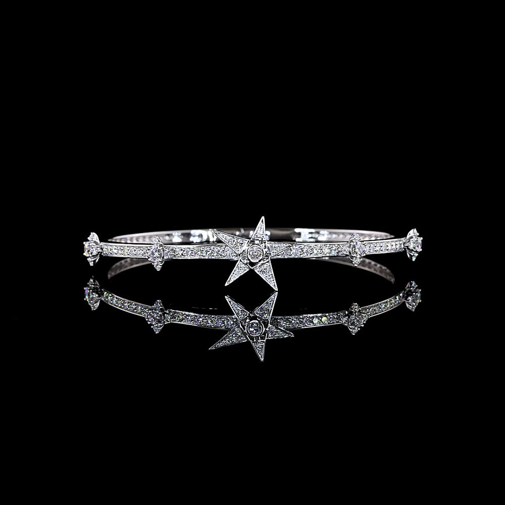 14K White Gold Bangle Bracelet with Bezel and Prong Set Round Lab Diamonds - 2.61 Carats Total Diamond Weight - Covaloro Fine Jewelry