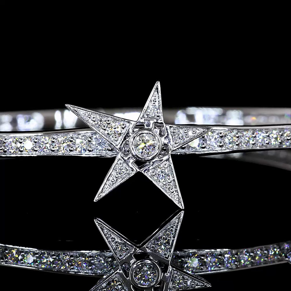 14K White Gold Bangle Bracelet with Bezel and Prong Set Round Lab Diamonds - 2.61 Carats Total Diamond Weight - Covaloro Fine Jewelry