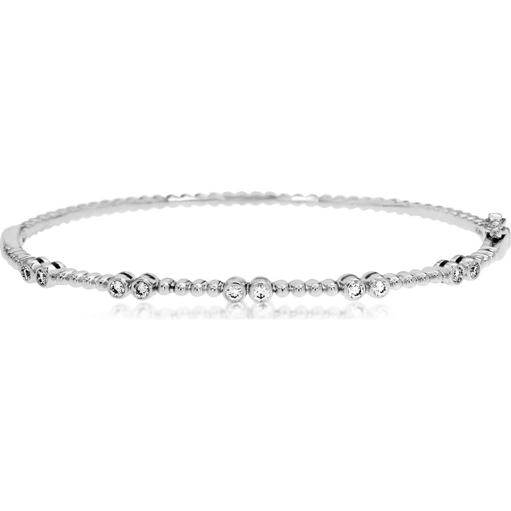 14K White Gold Bangle Bracelet with Bezel-Set Round Diamonds - 0.25 Carat Total Diamond Weight - Royal Jewelry