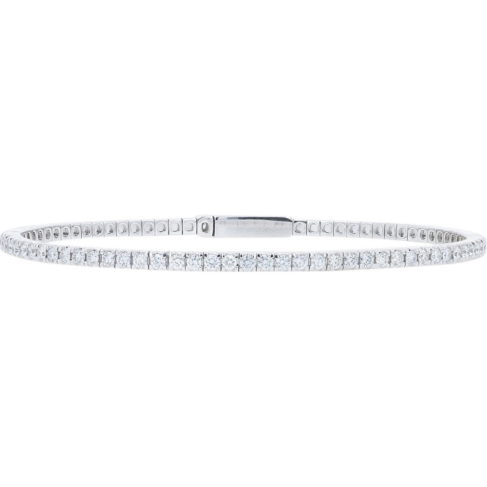 14K White Gold Bangle Bracelet with Channel Set Round Lab Grown Diamonds - 2.00 Carat Total Diamond Weight