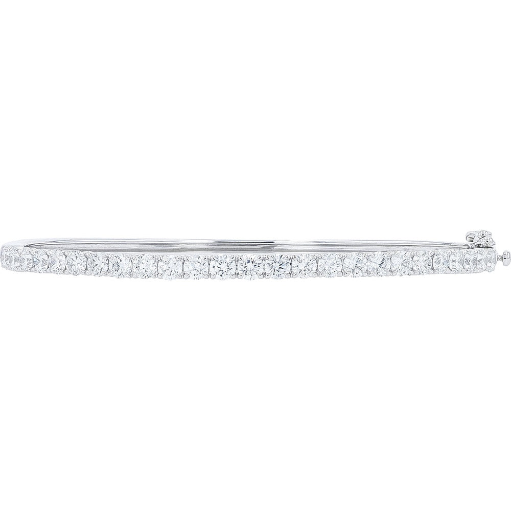 14K White Gold Bangle Bracelet with Continuous Prong-Set Lab Grown Round Diamonds - 3.00 Carat Total Diamond Weight