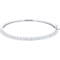 14K White Gold Bangle Bracelet with Continuous Prong-Set Lab Grown Round Diamonds - 3.00 Carat Total Diamond Weight