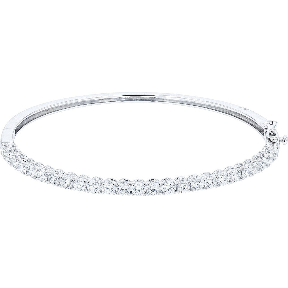 14K White Gold Bangle Bracelet with Continuous Prong-Set Lab Grown Round Diamonds - 3.00 Carat Total Diamond Weight