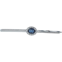 14K White Gold Bangle Bracelet with Halo Set Round Sapphire and Pavé Diamonds - 1.50 Carat Sapphire and 0.50 Carat Total Diamond Weight