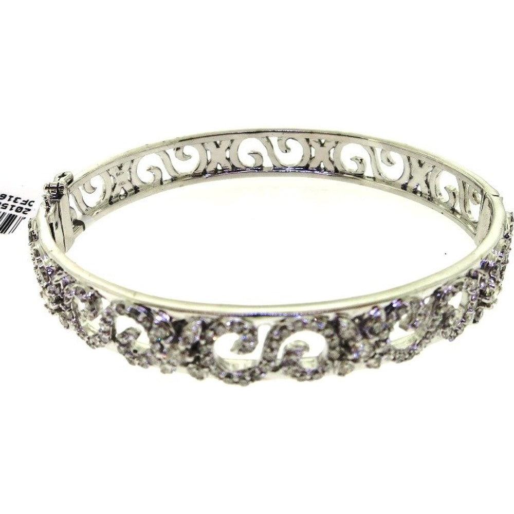 14K White Gold Bangle Bracelet with Pave Set Round Diamonds - 2.68 Carat Total Diamond Weight by Auriventus