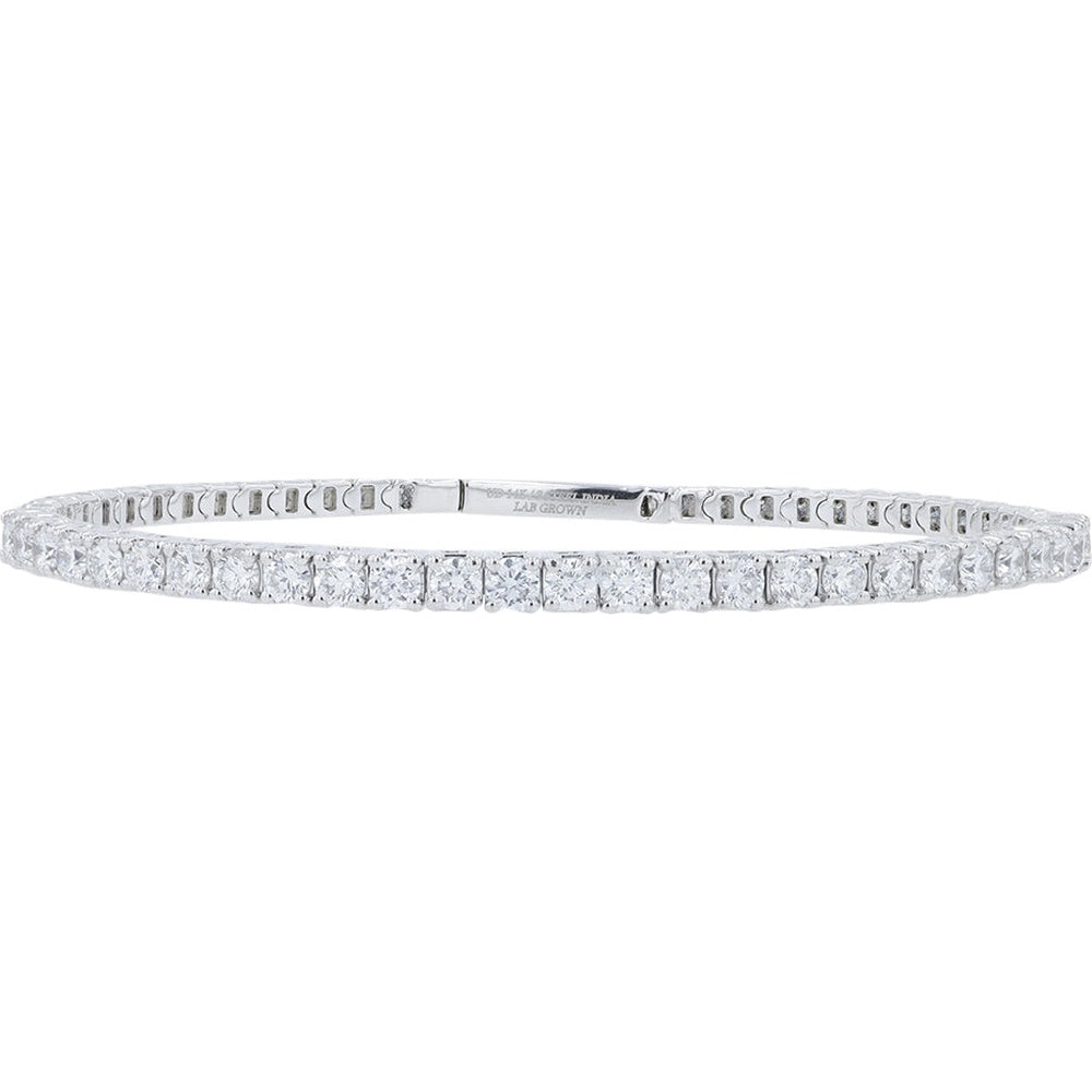14K White Gold Bangle Bracelet with Prong-Set Round Lab Grown Diamonds - 3.00 Carat Total Diamond Weight