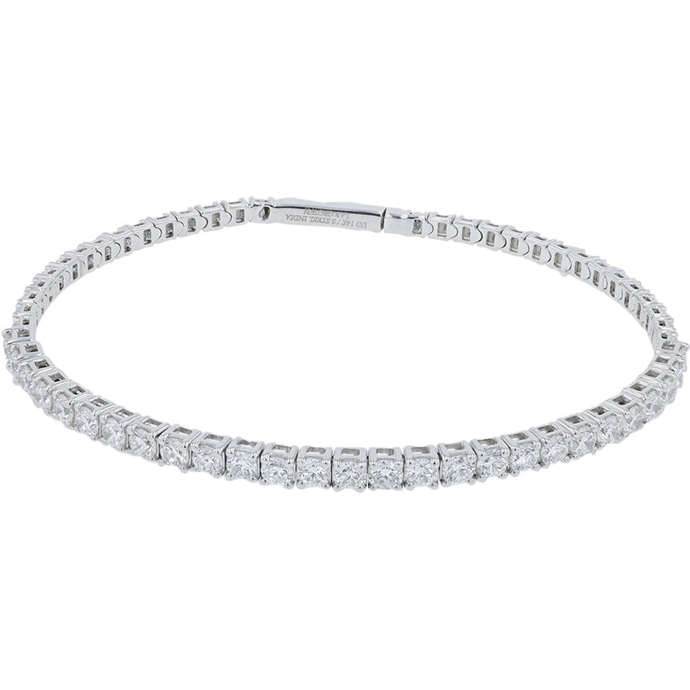 14K White Gold Bangle Bracelet with Prong-Set Round Lab Grown Diamonds - 3.00 Carat Total Diamond Weight