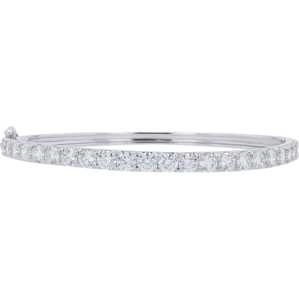 14K White Gold Bangle Bracelet with Prong-Set Round Lab Grown Diamonds - 5.50 Carat Total Diamond Weight