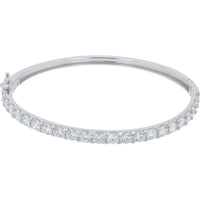 14K White Gold Bangle Bracelet with Prong-Set Round Lab Grown Diamonds - 5.50 Carat Total Diamond Weight