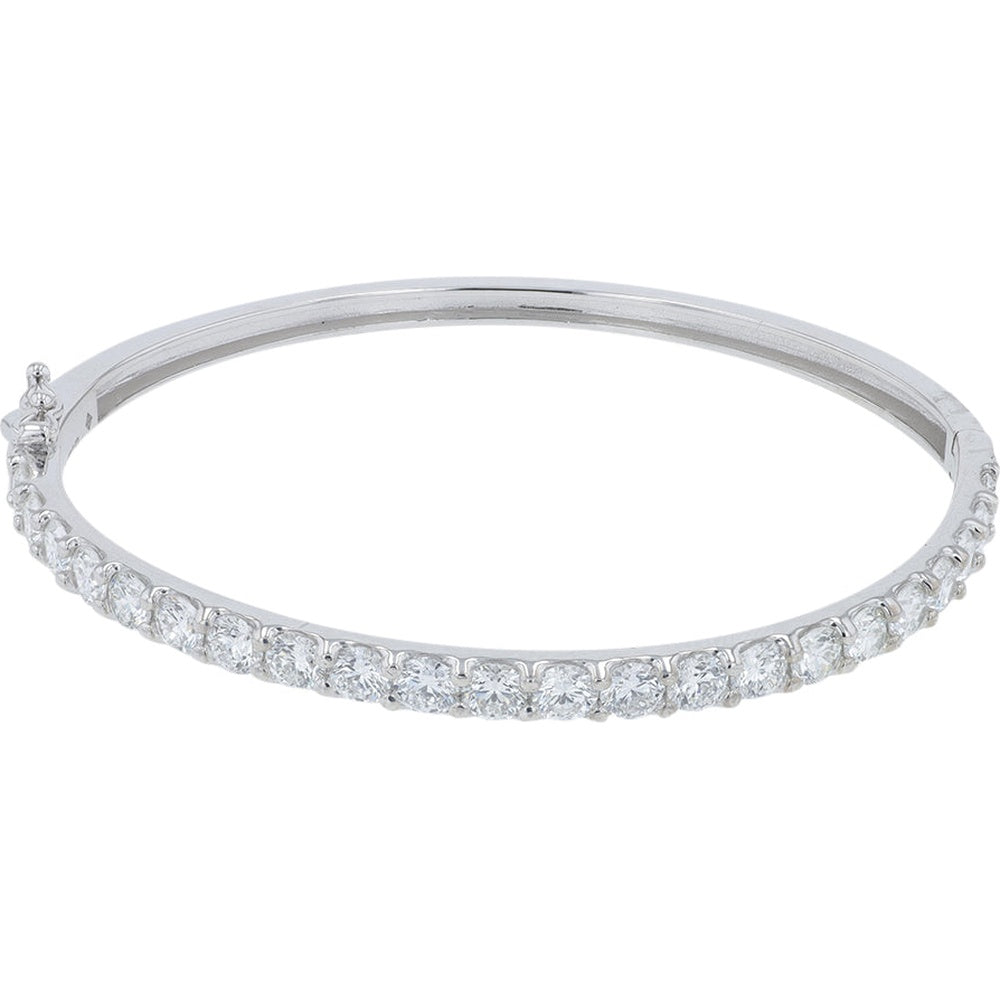 14K White Gold Bangle Bracelet with Prong-Set Round Lab Grown Diamonds - 5.50 Carat Total Diamond Weight