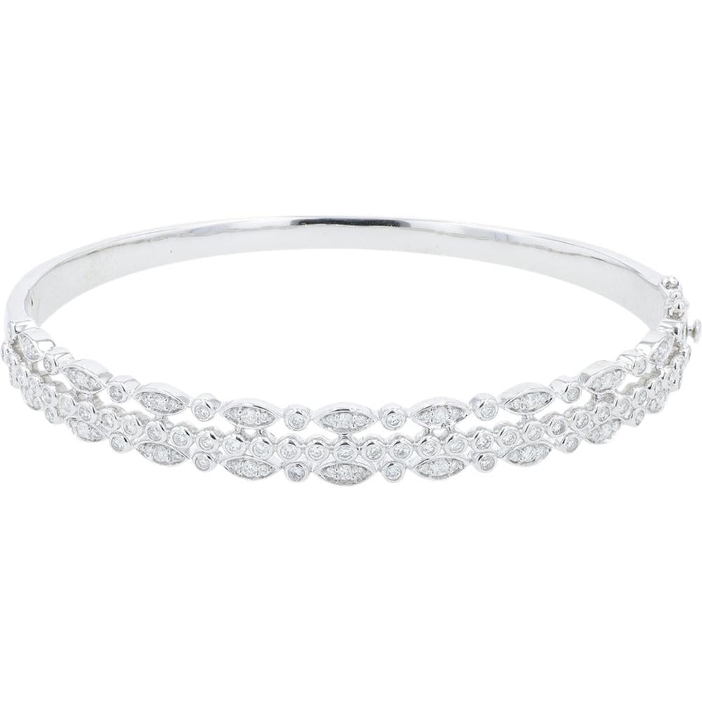 14K White Gold Bangle with 1.06 Carats of Diamonds and Milgrain Detailing