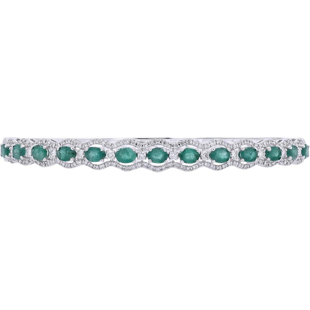 14K White Gold Bangle with 2.50 Carats Emeralds and 0.93 Carats Diamonds