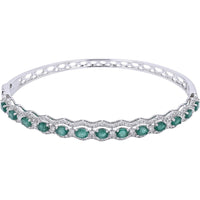 14K White Gold Bangle with 2.50 Carats Emeralds and 0.93 Carats Diamonds