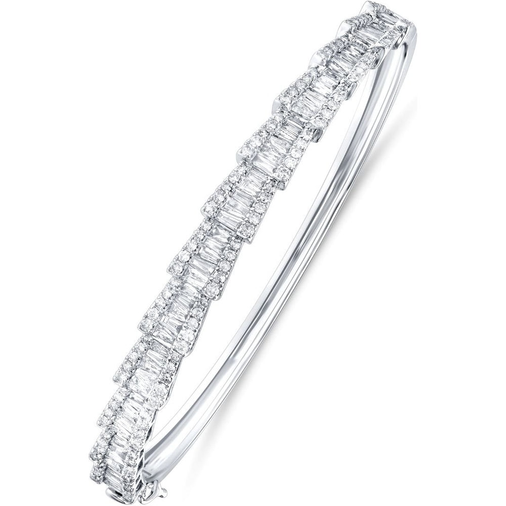 14K White Gold Bangle with Alternating Round and Baguette Diamonds - 3.32 Carat Total Diamond Weight by Auriventus