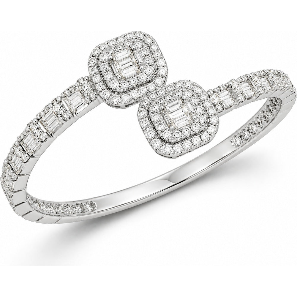 14K White Gold Bangle with Baguette and Round Diamonds - 8.82 Carat Total Diamond Weight by Auriventus