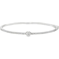 14K White Gold Bangle with Bezel-Set Heart Diamond and Pavé Round Diamonds - 0.71 Carat Total Diamond Weight by Auriventus