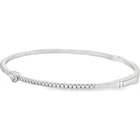 14K White Gold Bangle with Bezel-Set Heart Diamond and Pavé Round Diamonds - 0.71 Carat Total Diamond Weight by Auriventus