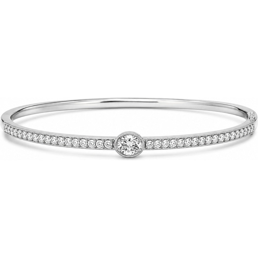 14K White Gold Bangle with Bezel-Set Round Center Diamond and Pavé Diamond Accents - 0.68 Carat Total Diamond Weight by Auriventus