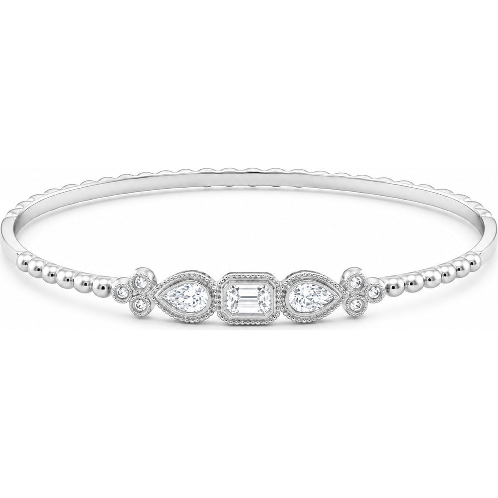 14K White Gold Bangle with Milgrain Set Emerald Cut and Pear Shaped Diamonds - 0.66 Carat Total Diamond Weight by Auriventus