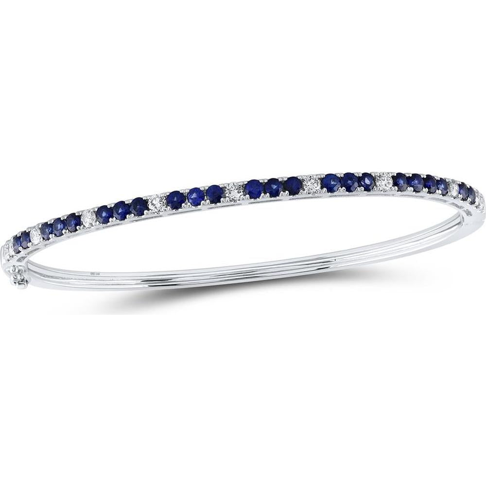 14K White Gold Bangle with Prong-Set Round Blue Sapphires 1.57 Carat and Diamonds 0.62 Carat Total Carat Weight