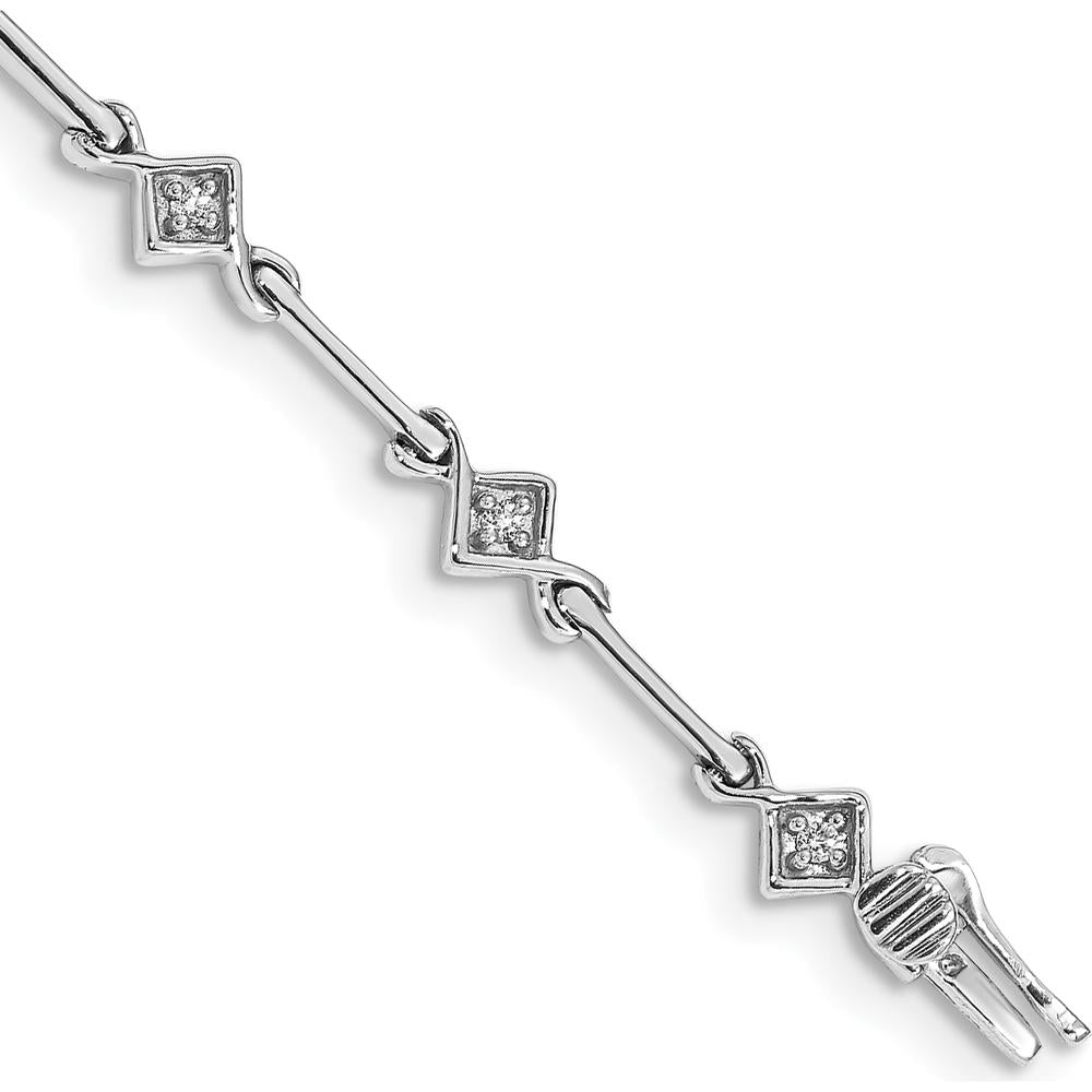 14K White Gold Bar Link Diamond Bracelet with 1/6 Carat Round Diamonds - 7.5" Length by Monteluci Fine Jewelry