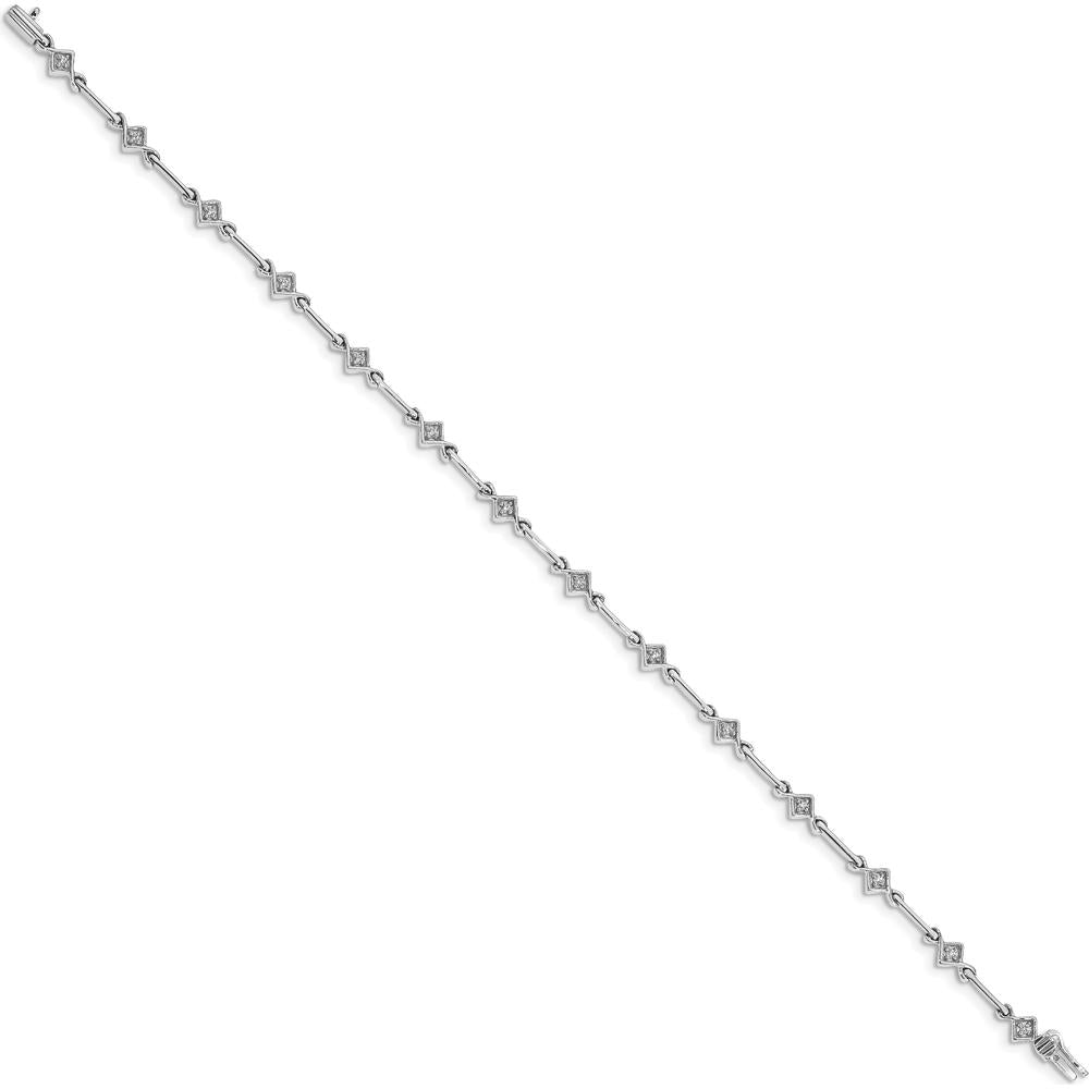 14K White Gold Bar Link Diamond Bracelet with 1/6 Carat Round Diamonds - 7.5" Length by Monteluci Fine Jewelry