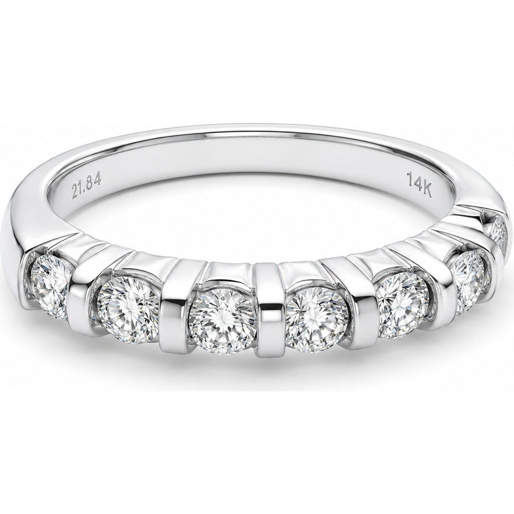 14K White Gold Bar Set Round Diamond Anniversary Band - 0.92 Carat Total Diamond Weight by Auriventus