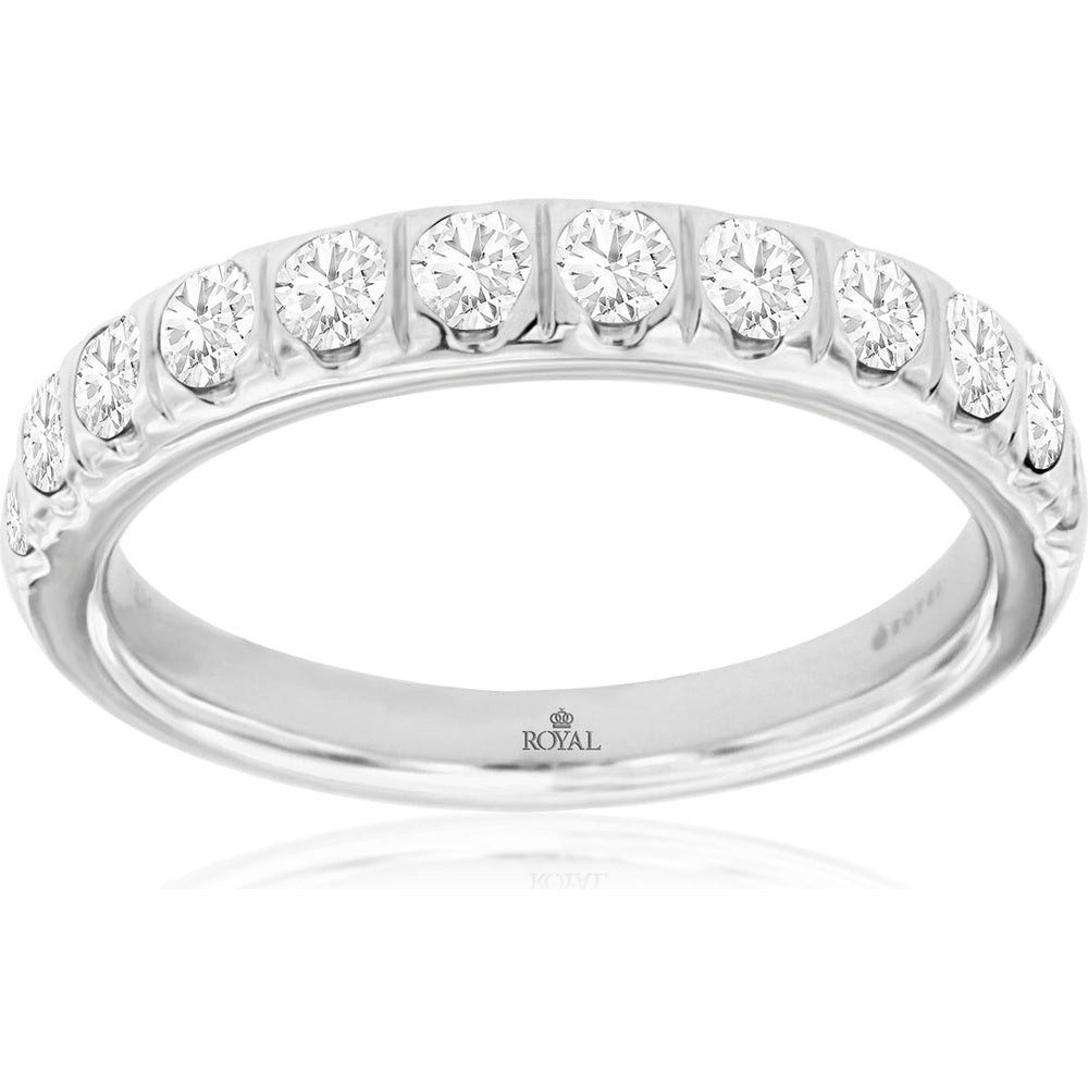 14K White Gold Bar-Set Round Diamond Wedding Band - 0.75 Carat Total Diamond Weight - Royal Jewelry