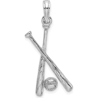 14K White Gold Baseball Bat and Ball Charm Pendant - Sports Jewelry with Textured Detail by Oro Pregiato