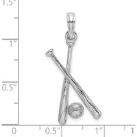 14K White Gold Baseball Bat and Ball Charm Pendant - Sports Jewelry with Textured Detail by Oro Pregiato