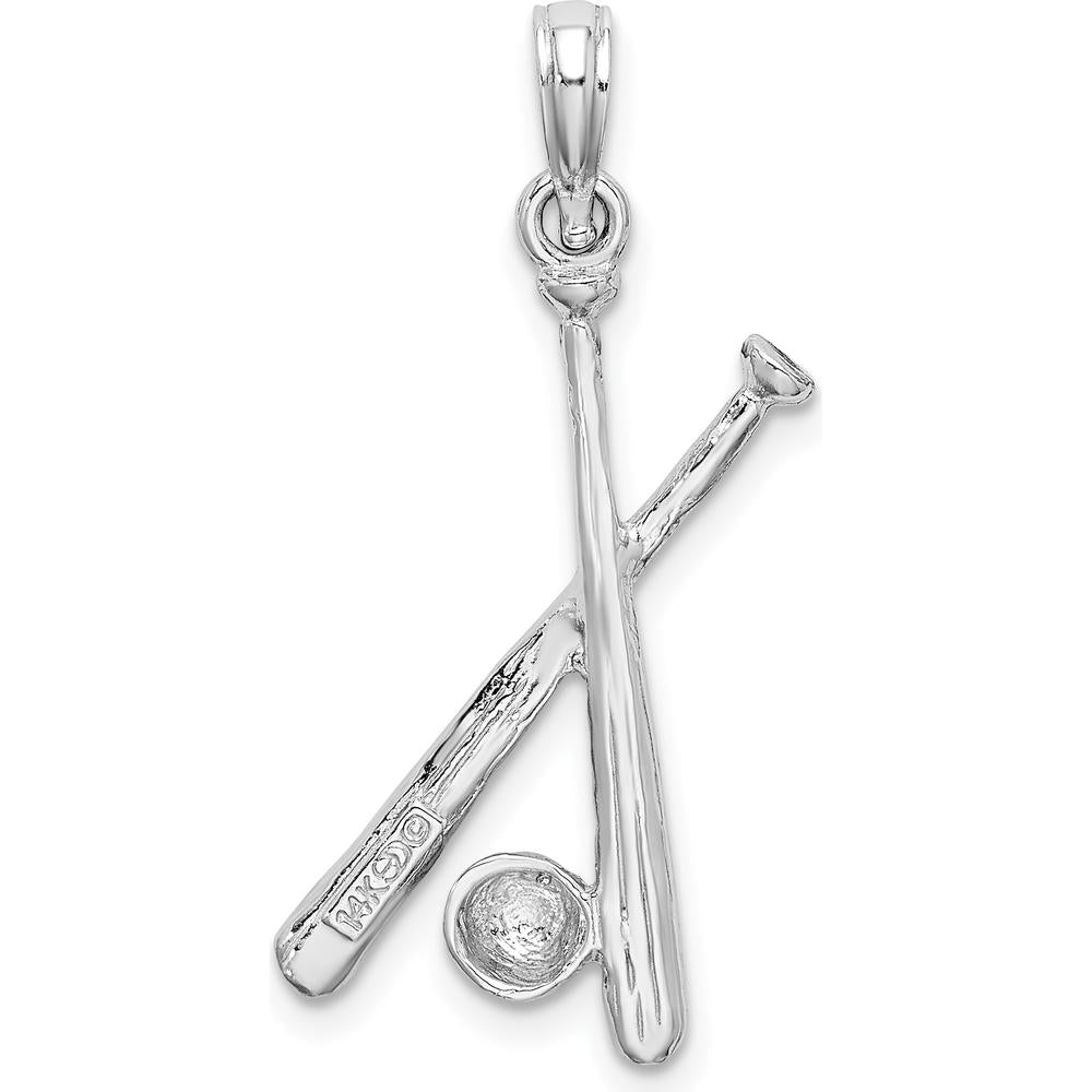 14K White Gold Baseball Bat and Ball Charm Pendant - Sports Jewelry with Textured Detail by Oro Pregiato
