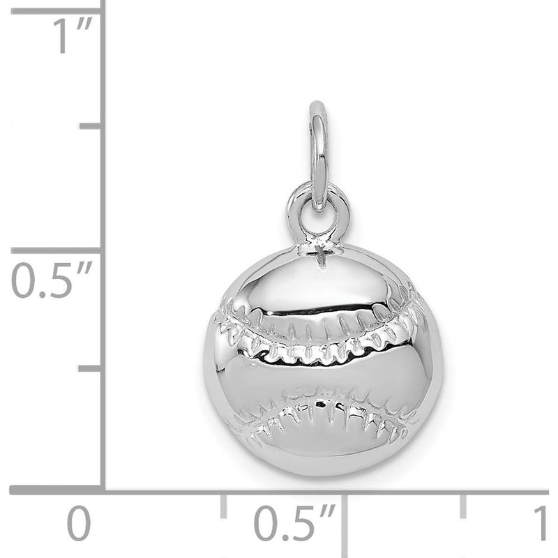 14K White Gold Baseball Charm - Textured Polished Finish with Rhodium Plating by 0