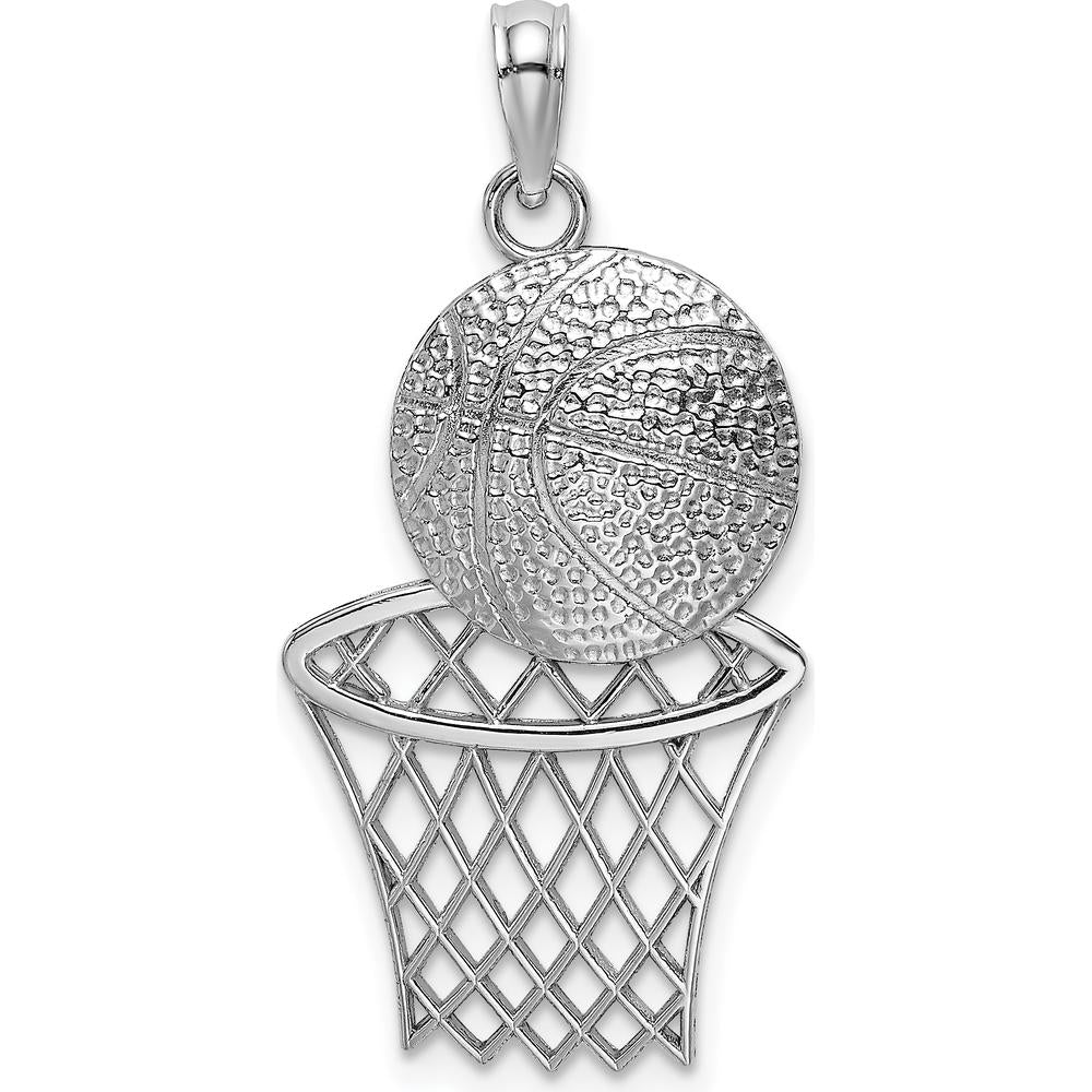 14K White Gold Basketball and Net Charm with Rhodium Plating by Oro Pregiato