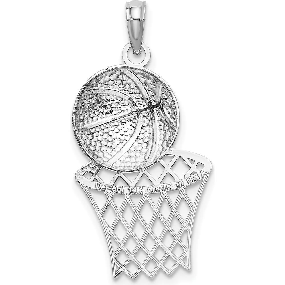 14K White Gold Basketball and Net Charm with Rhodium Plating by Oro Pregiato
