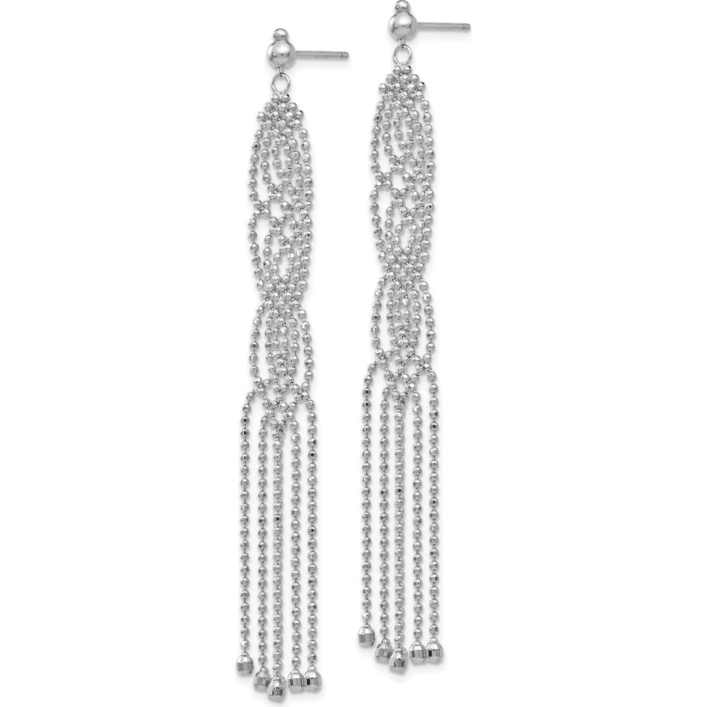14K White Gold Bead Chain Drop Earrings - 73mm Length by 0