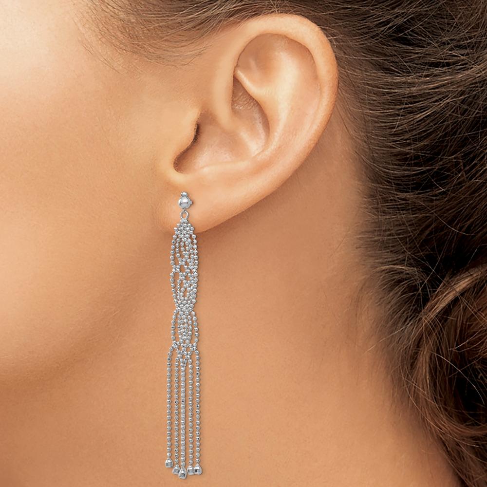 14K White Gold Bead Chain Drop Earrings - 73mm Length by 0