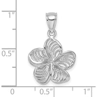 14K White Gold Beaded and Polished Plumeria Flower Charm - Rhodium Plated 15.35mm by Oro Pregiato